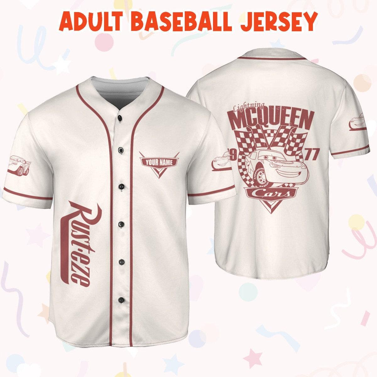 Personalize Cars Retro Lightning Mcqueen Car 1977 Custom Text Baseball Jersey 6