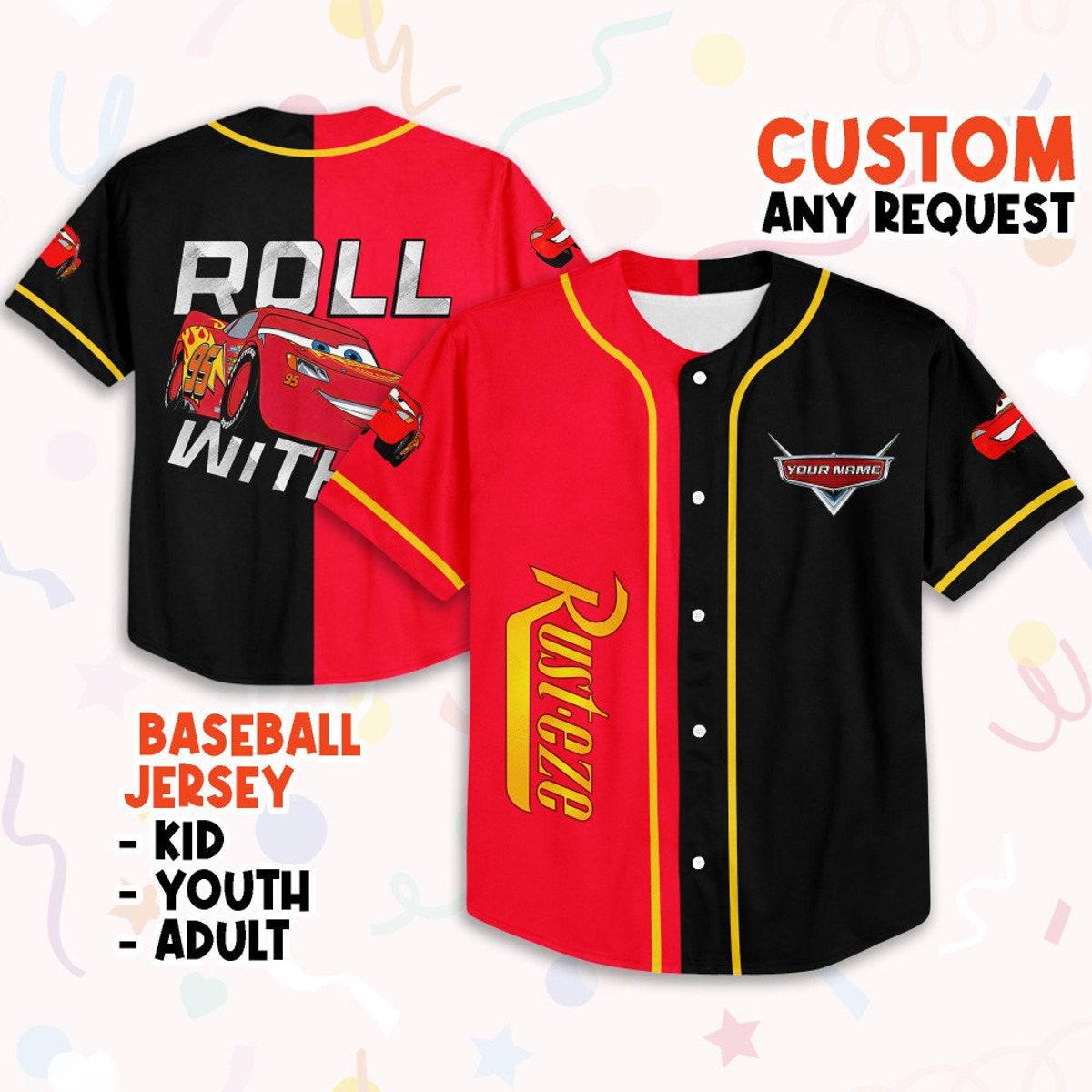 Personalize Cars Roll With It Disney Baseball Jersey 1