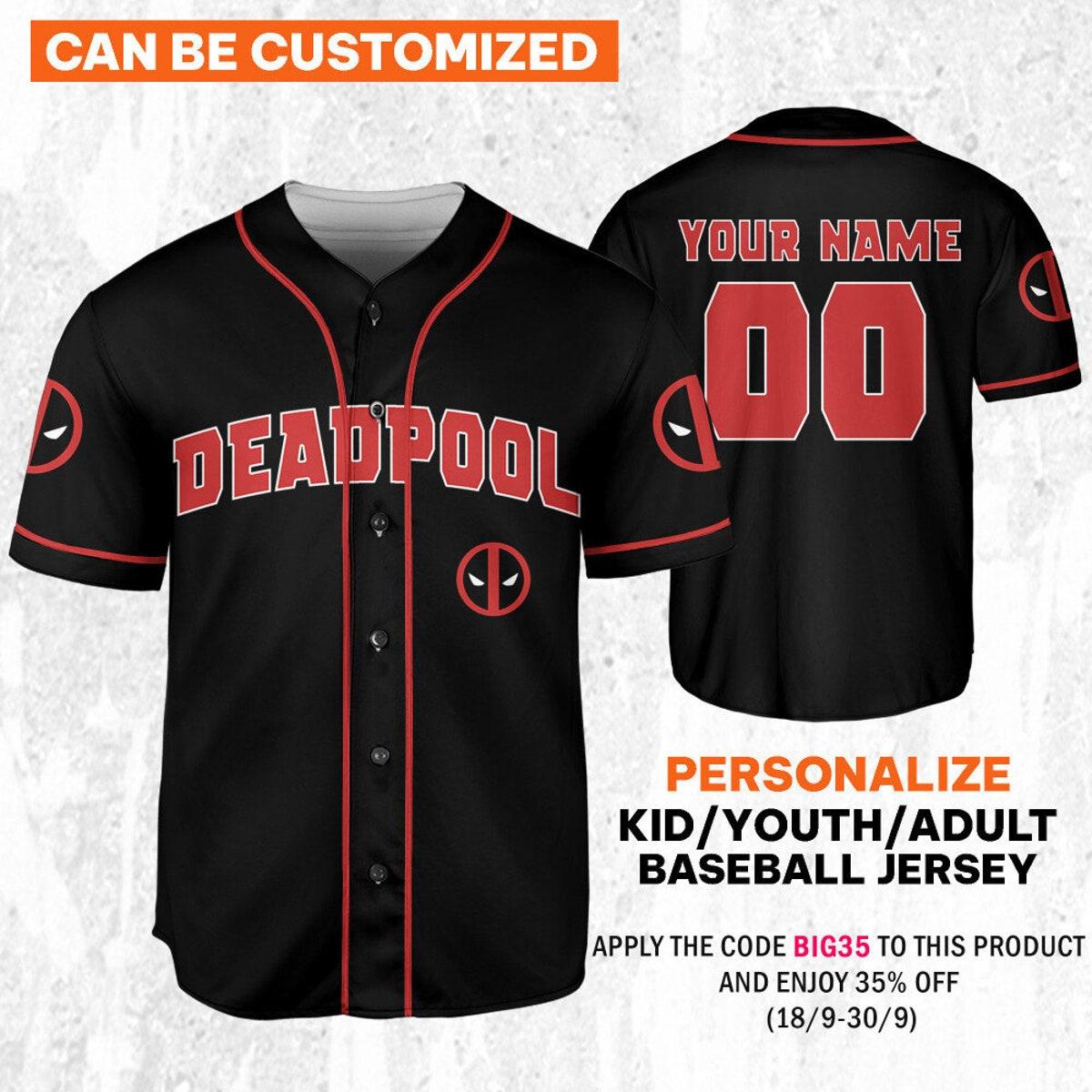 Personalize Deadpool Black Red Baseball Jersey 1