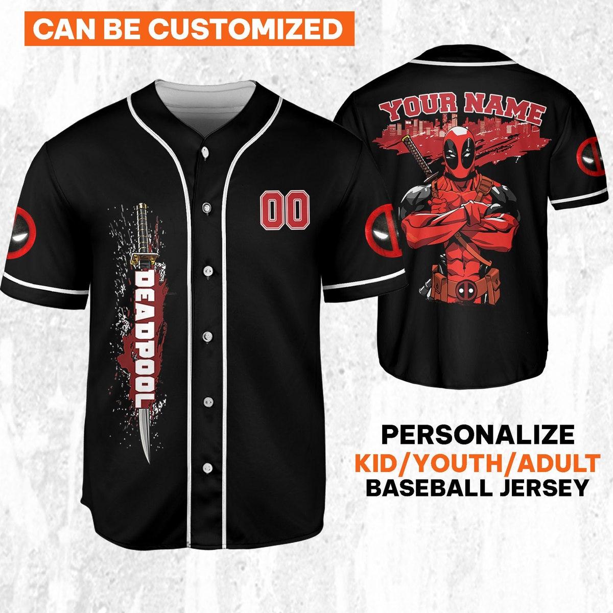 Personalize Deadpool Blodd Hero Sport Marvel Matching Baseball Jersey 1