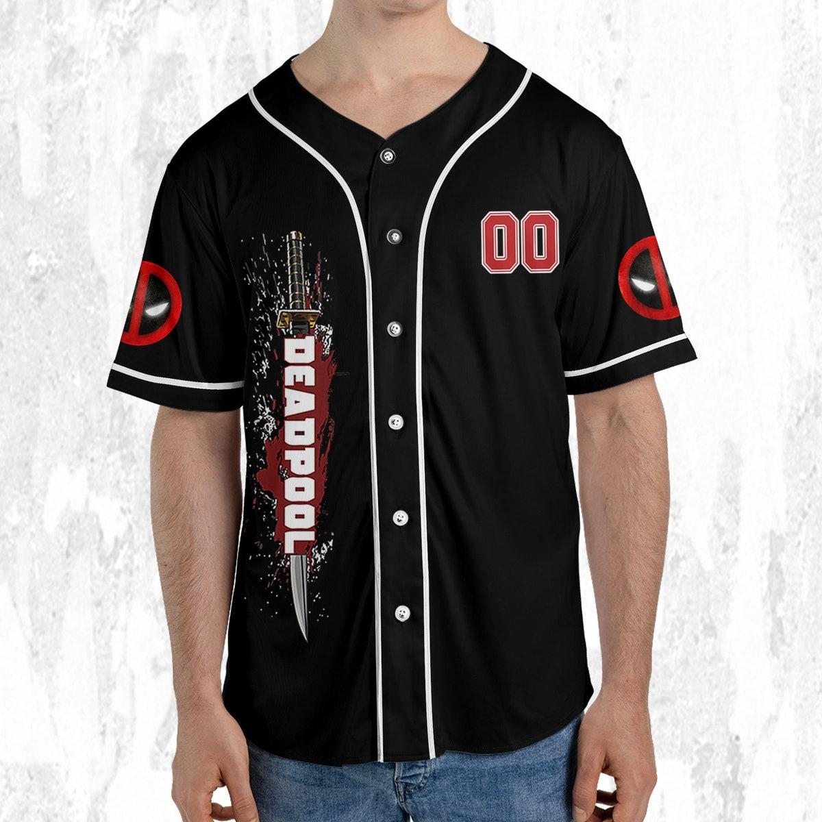 Personalize Deadpool Blodd Hero Sport Marvel Matching Baseball Jersey 5