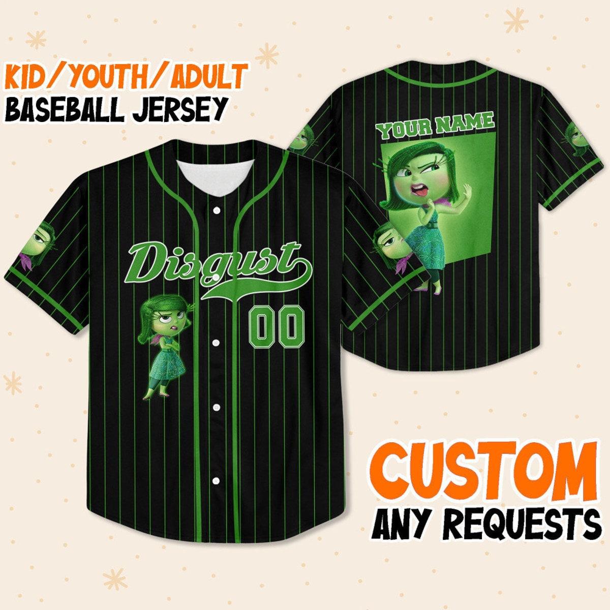 Personalize Disgust Jersey Green Black Inside Out 2 Disney Baseball Jersey 1