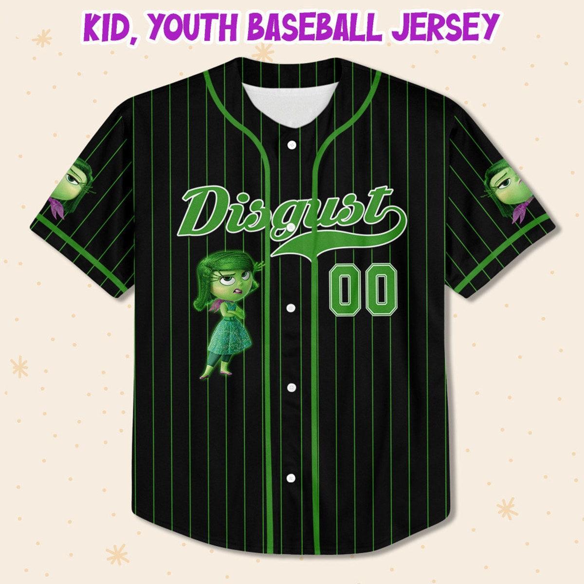 Personalize Disgust Jersey Green Black Inside Out 2 Disney Baseball Jersey 2