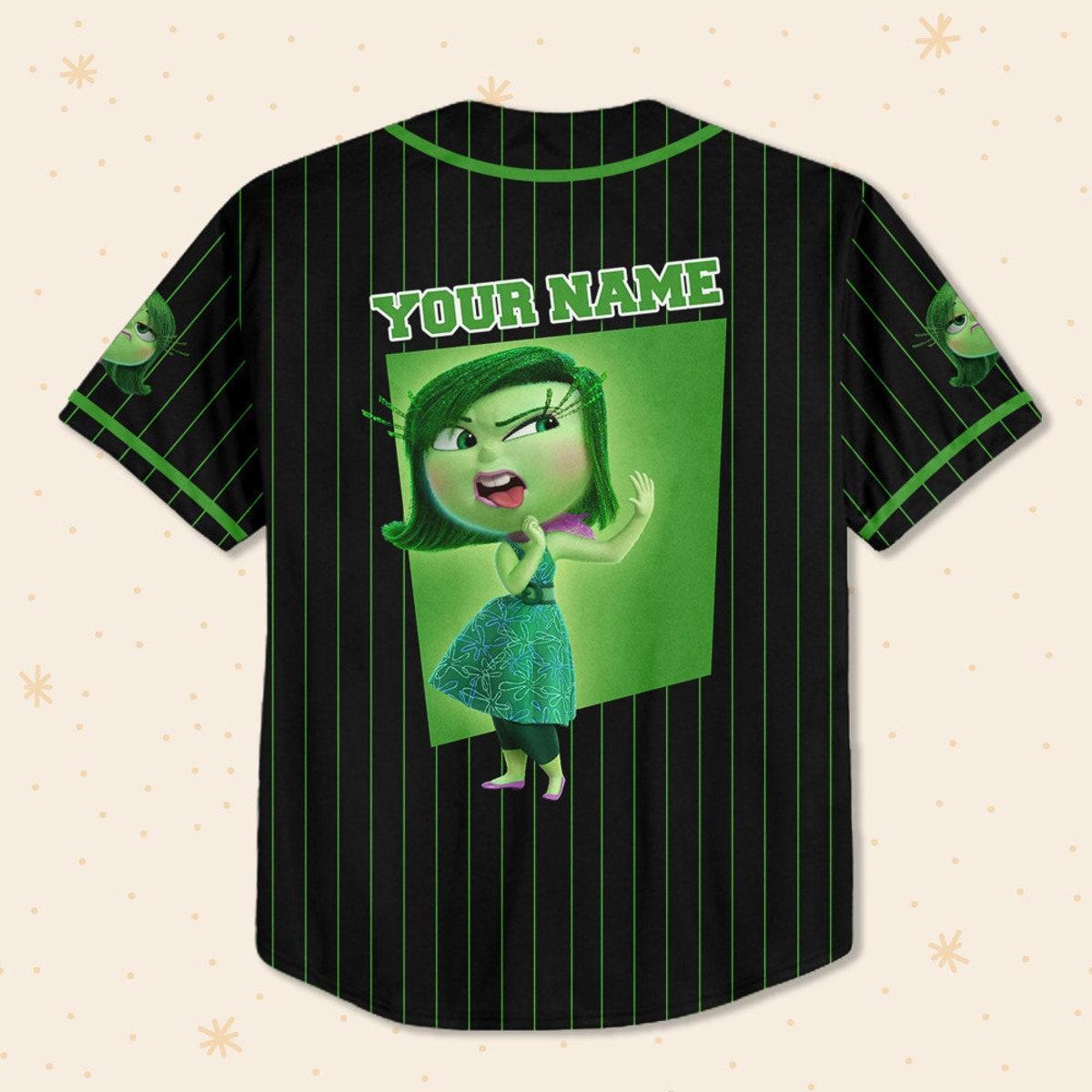 Personalize Disgust Jersey Green Black Inside Out 2 Disney Baseball Jersey 3