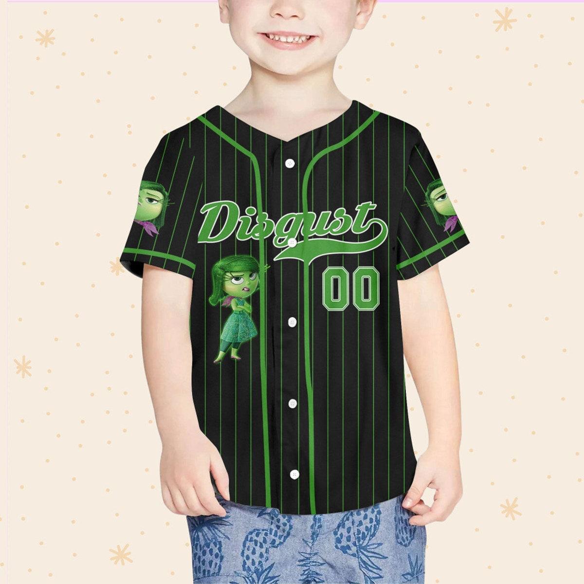 Personalize Disgust Jersey Green Black Inside Out 2 Disney Baseball Jersey 4