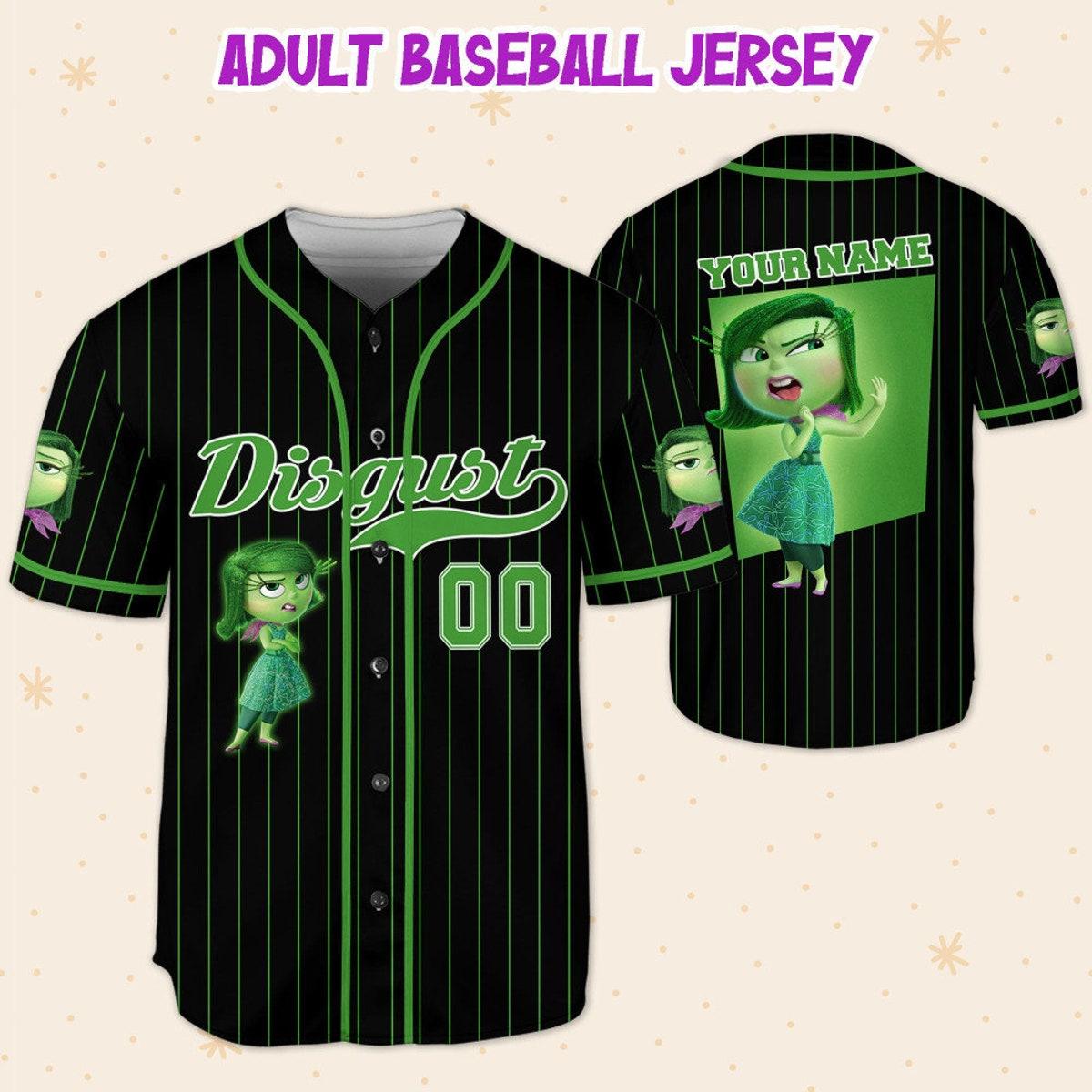 Personalize Disgust Jersey Green Black Inside Out 2 Disney Baseball Jersey 5