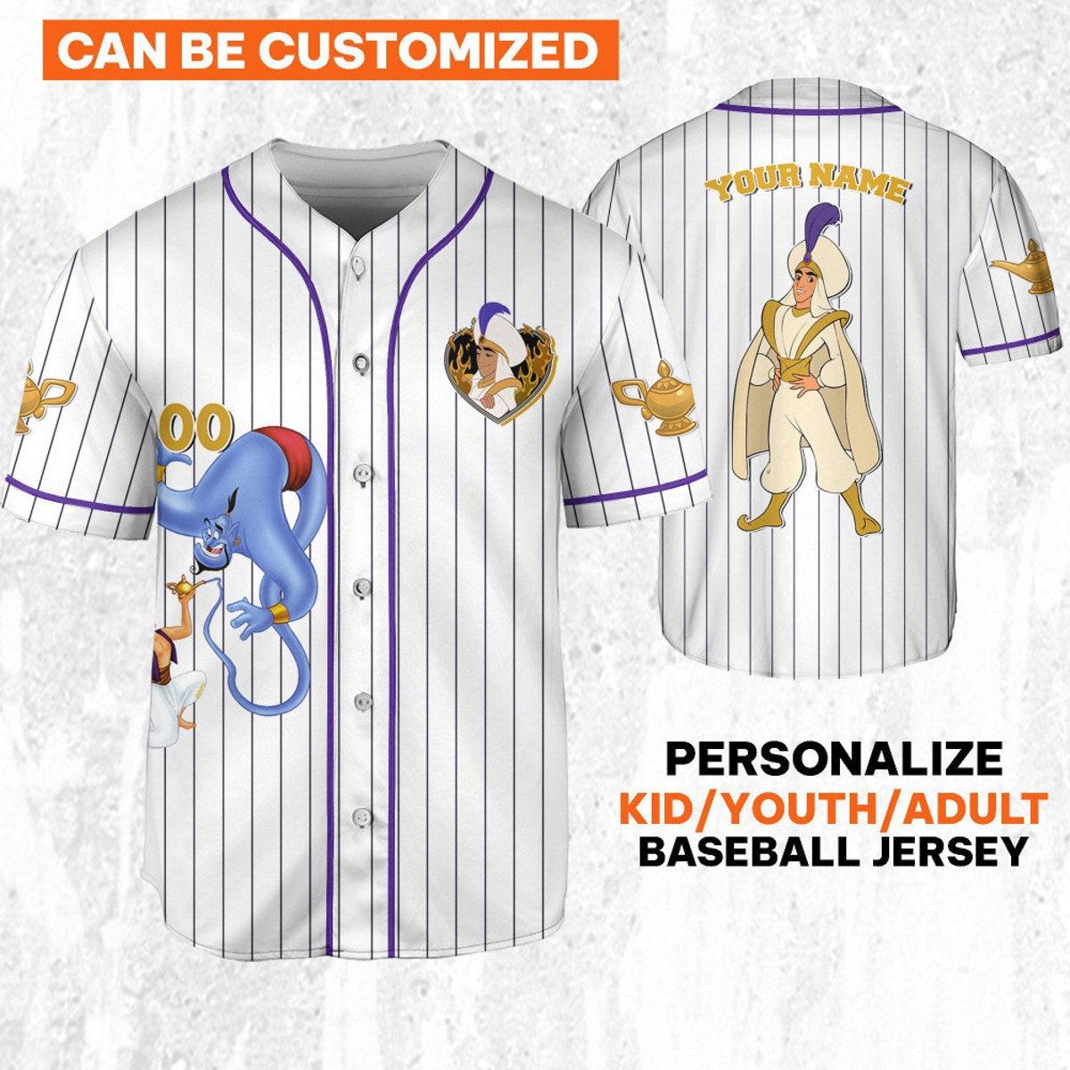 Personalize Disney Aladdin Prince Purple White Baseball Jersey 1