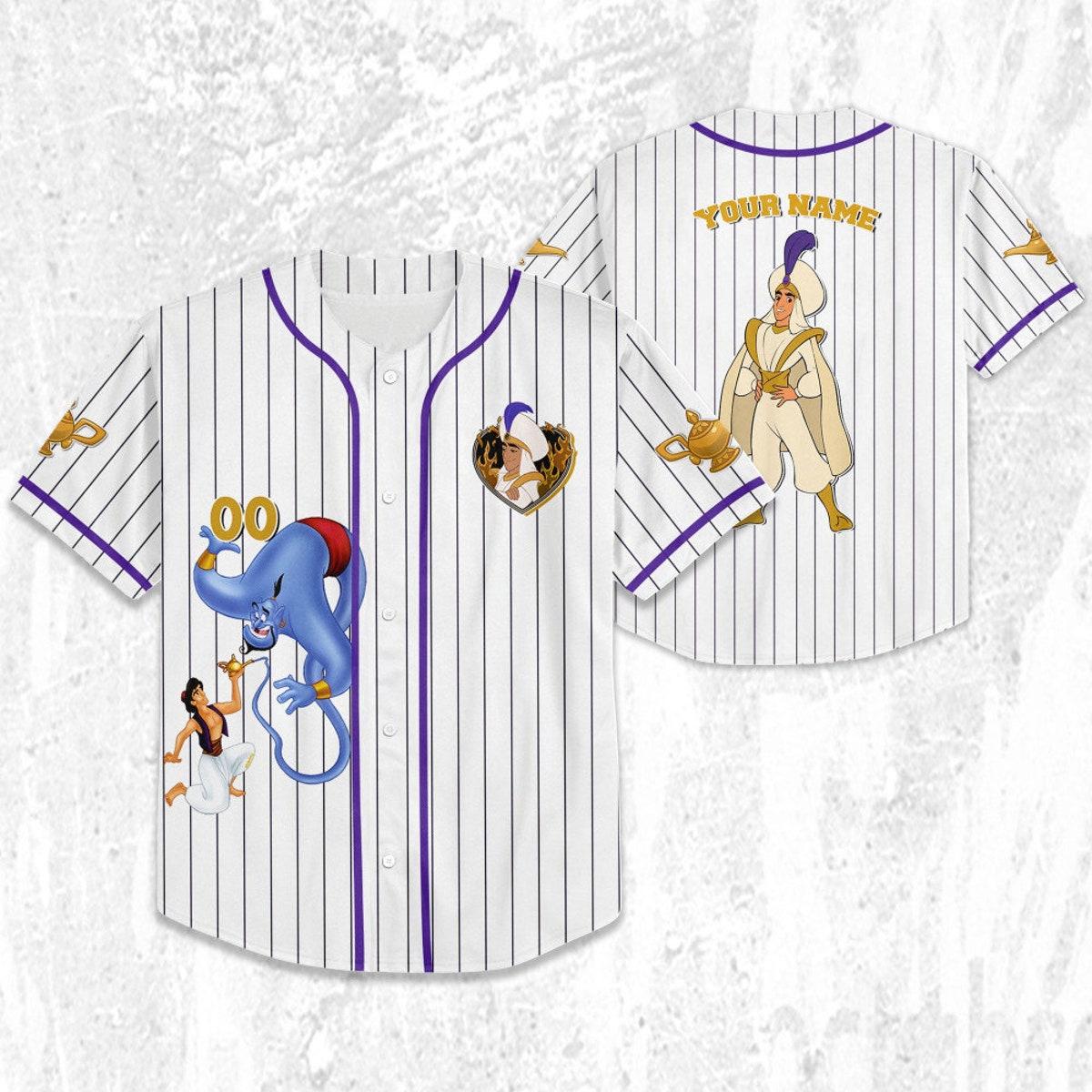 Personalize Disney Aladdin Prince Purple White Baseball Jersey 2