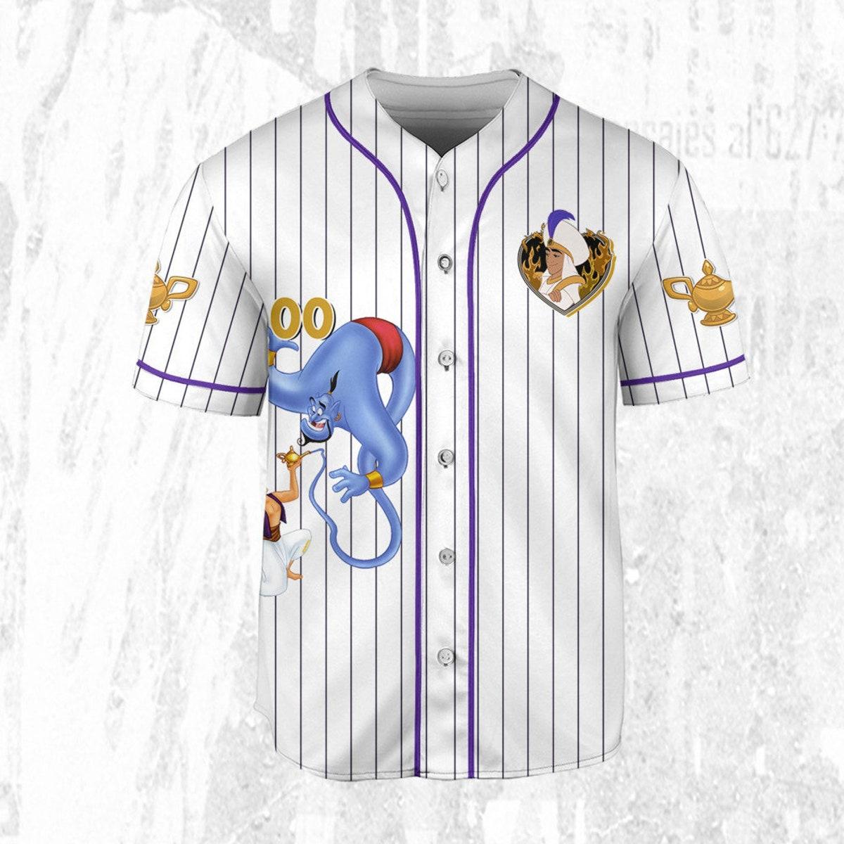 Personalize Disney Aladdin Prince Purple White Baseball Jersey 3