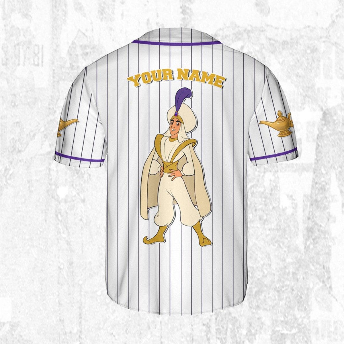 Personalize Disney Aladdin Prince Purple White Baseball Jersey 4