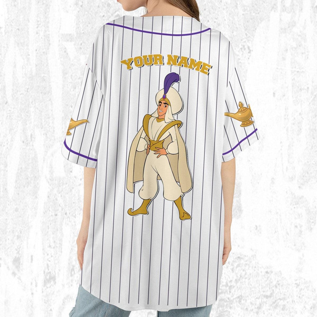 Personalize Disney Aladdin Prince Purple White Baseball Jersey 6