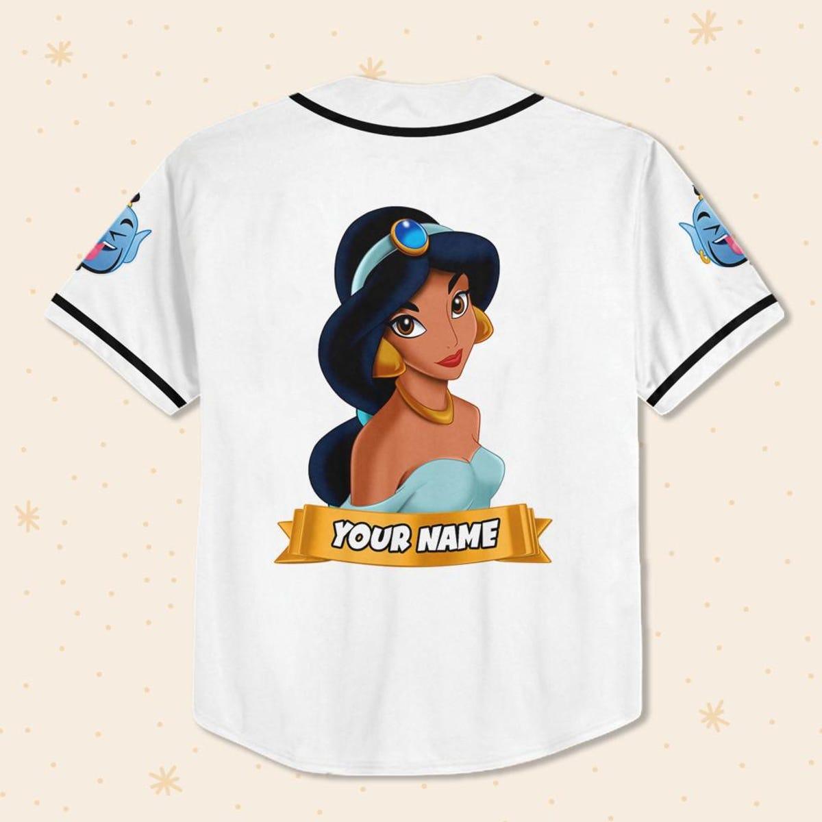 Personalize Disney Aladdin Princess Jasmine White Black Baseball Jersey 3