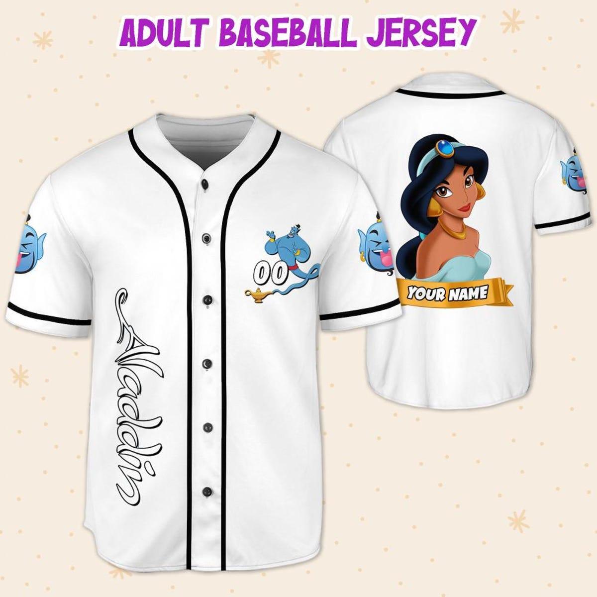 Personalize Disney Aladdin Princess Jasmine White Black Baseball Jersey 5