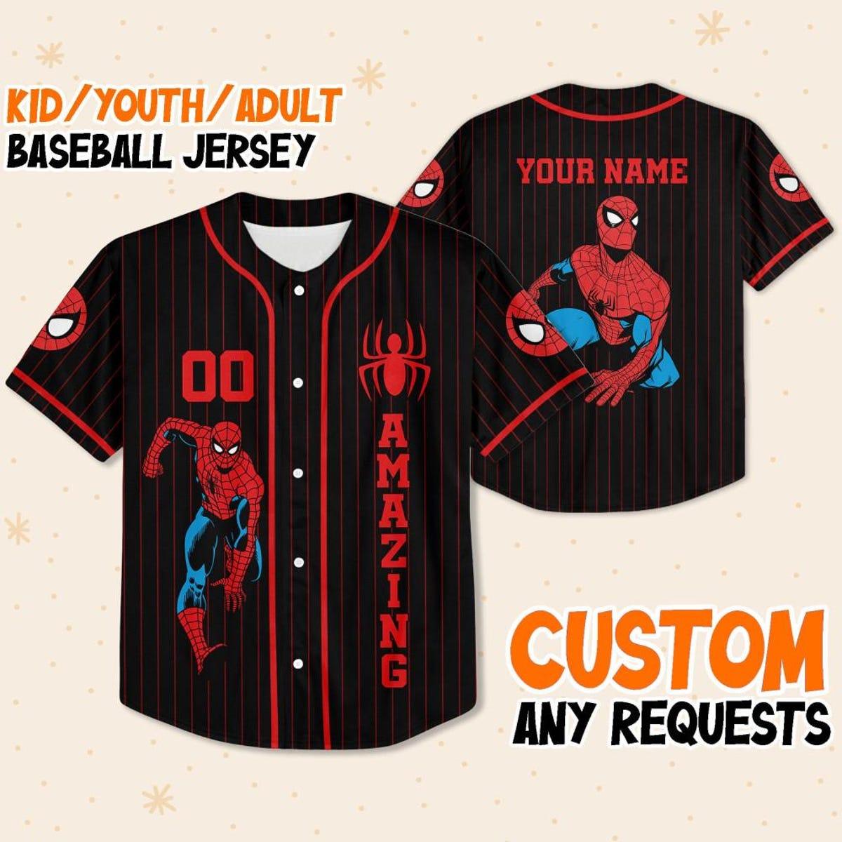 Personalize Disney Amazing Spider Man Black Striped Custom Baseball Jersey 1