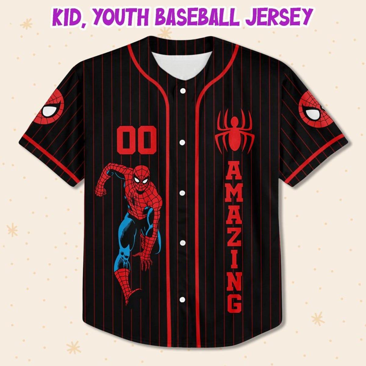 Personalize Disney Amazing Spider Man Black Striped Custom Baseball Jersey 2