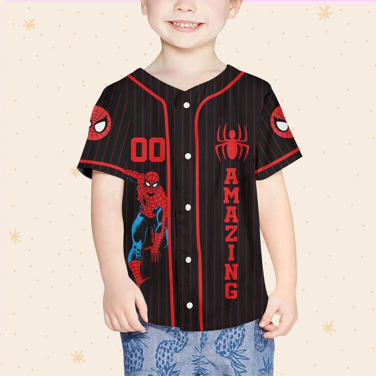 Personalize Disney Amazing Spider Man Black Striped Custom Baseball Jersey 4