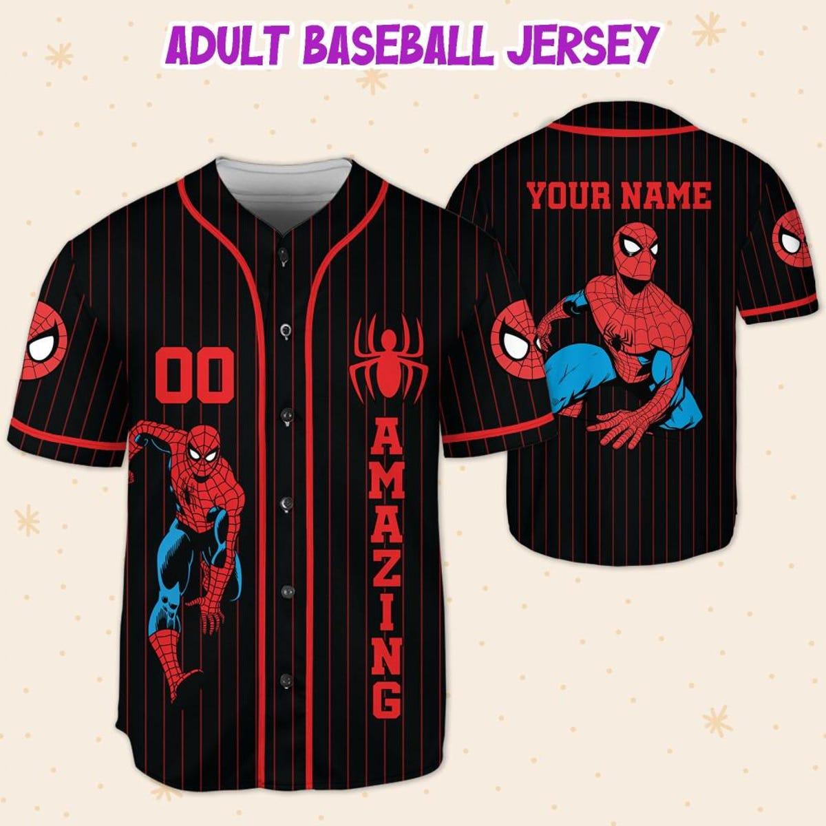 Personalize Disney Amazing Spider Man Black Striped Custom Baseball Jersey 5