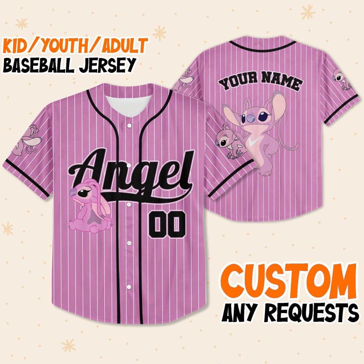 Personalize Disney Angel Cute Striped Pink Baseball Jersey 1