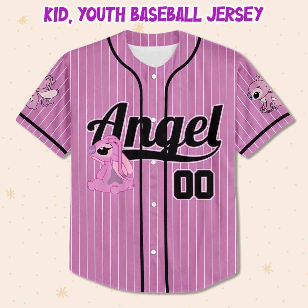 Personalize Disney Angel Cute Striped Pink Baseball Jersey 2