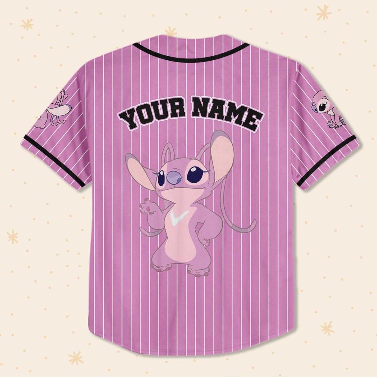 Personalize Disney Angel Cute Striped Pink Baseball Jersey 3