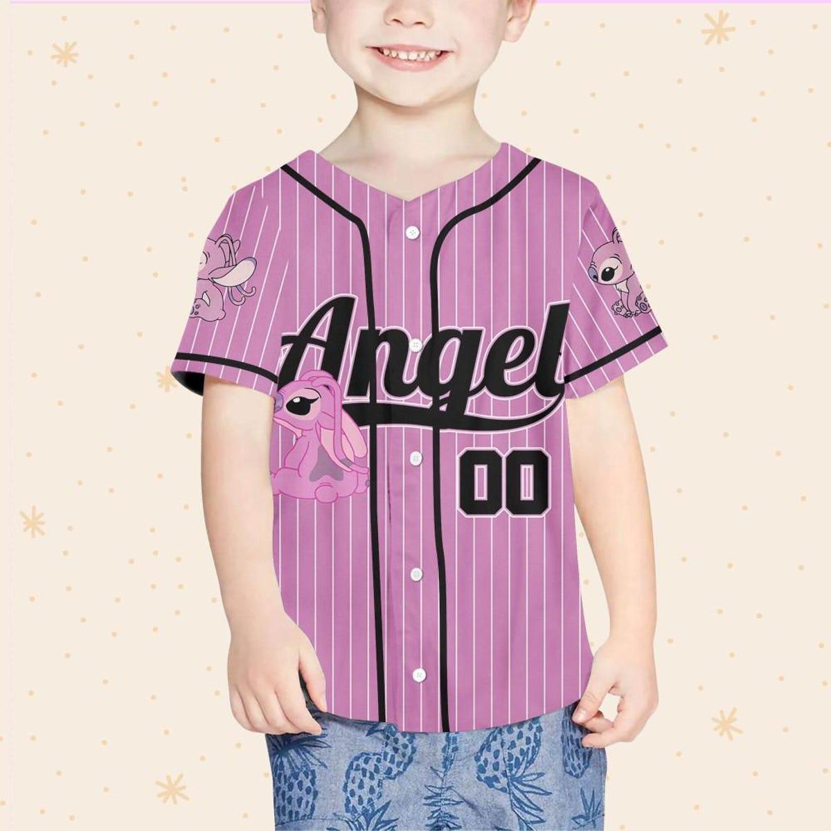 Personalize Disney Angel Cute Striped Pink Baseball Jersey 4