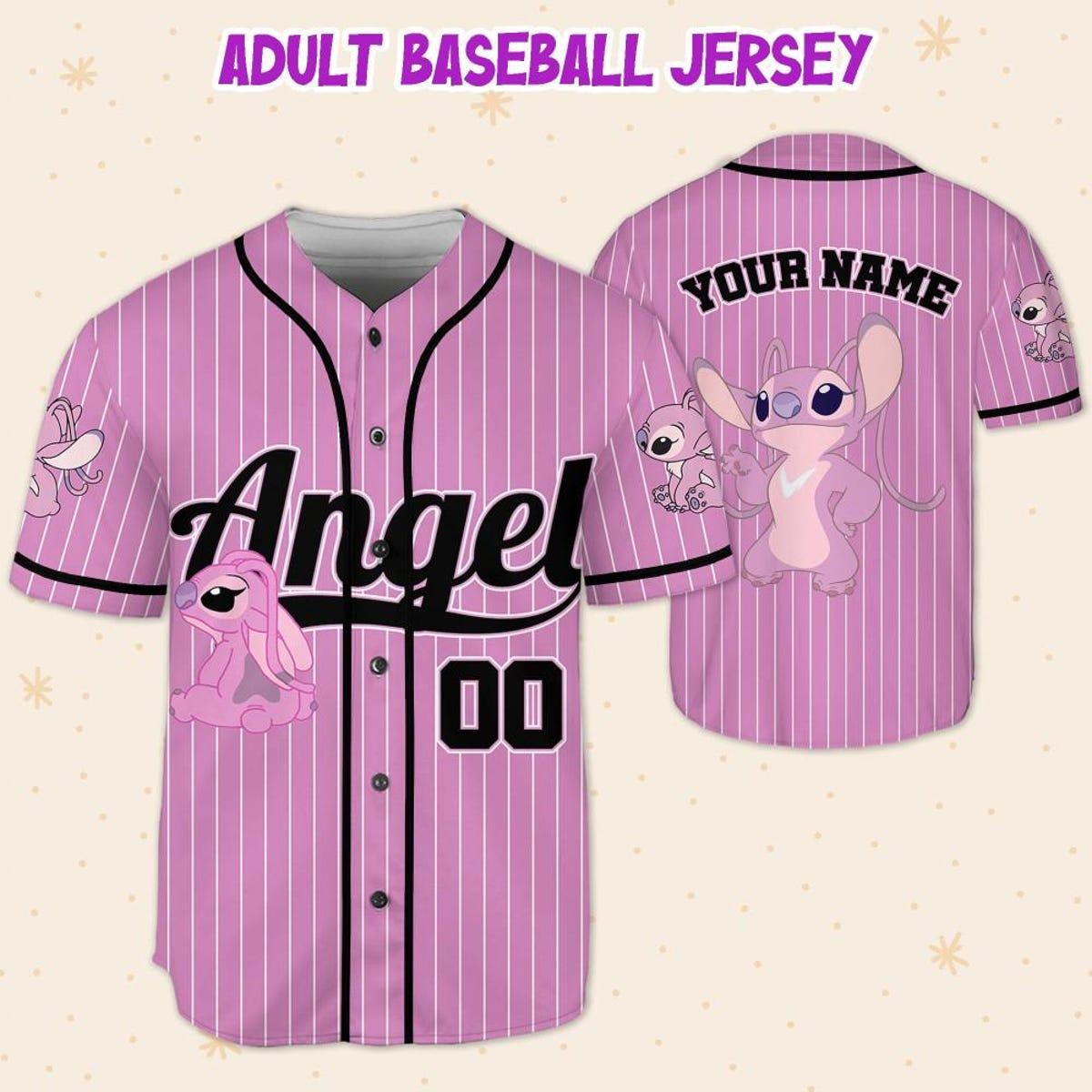 Personalize Disney Angel Cute Striped Pink Baseball Jersey 5