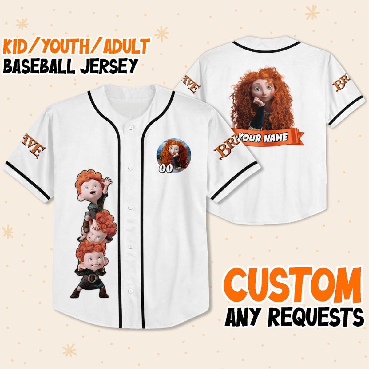 Personalize Disney Brave Princess Merida White Black Baseball Jersey 1