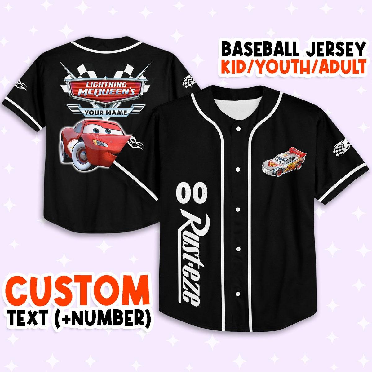 Personalize Disney Cars Lightning Mcqueen Awesome Baseball Jersey 1