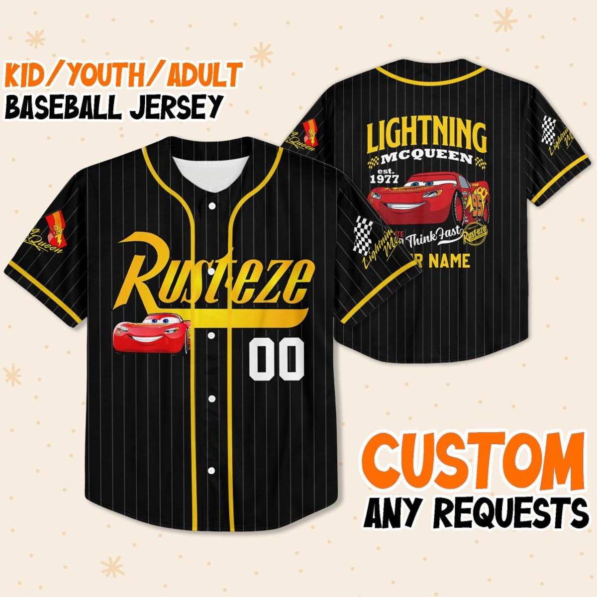 Personalize Disney Cars Lightning Mcqueen Baseball Jersey 1