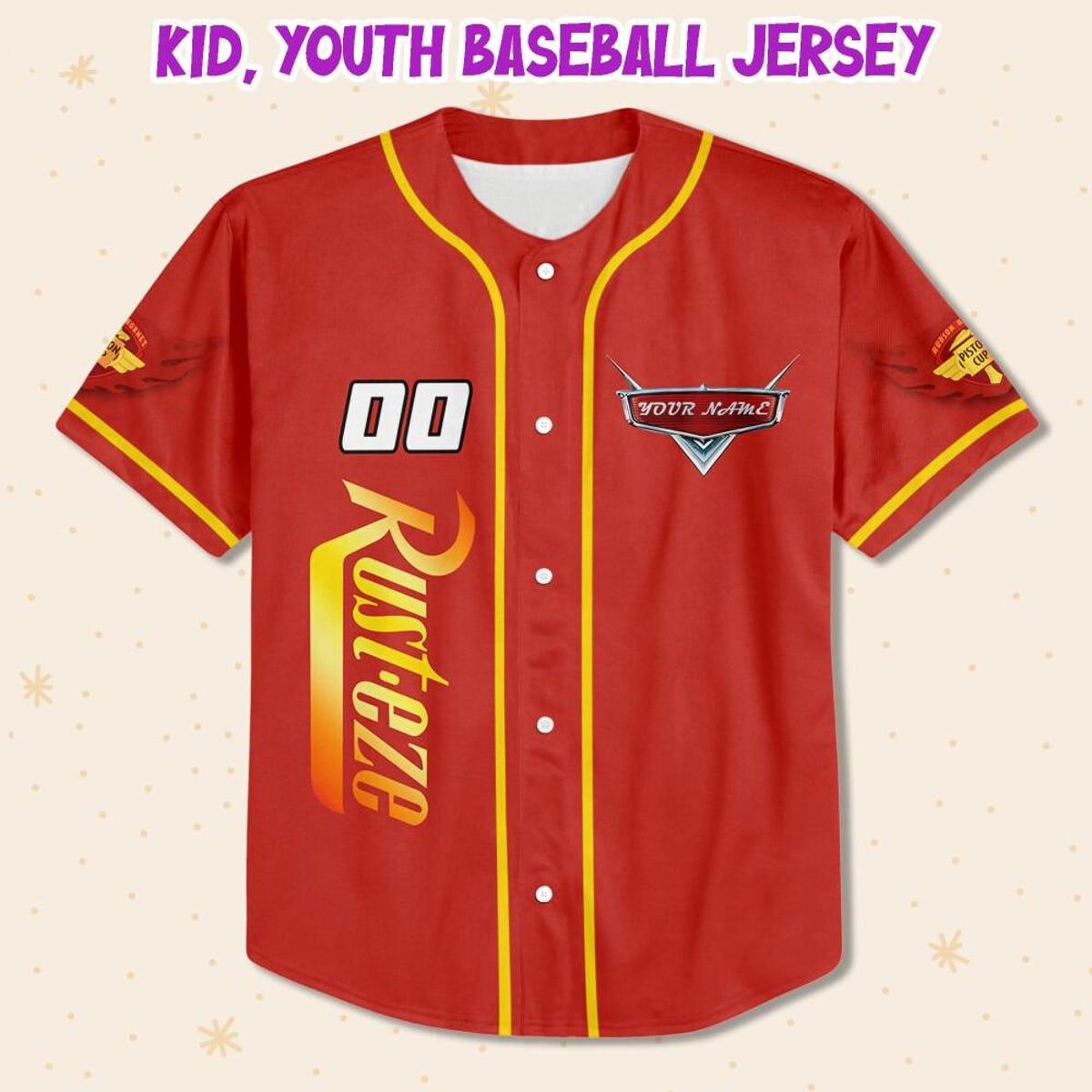 Personalize Disney Cars Lightning Mcqueen Red Yellow Baseball Jersey 2