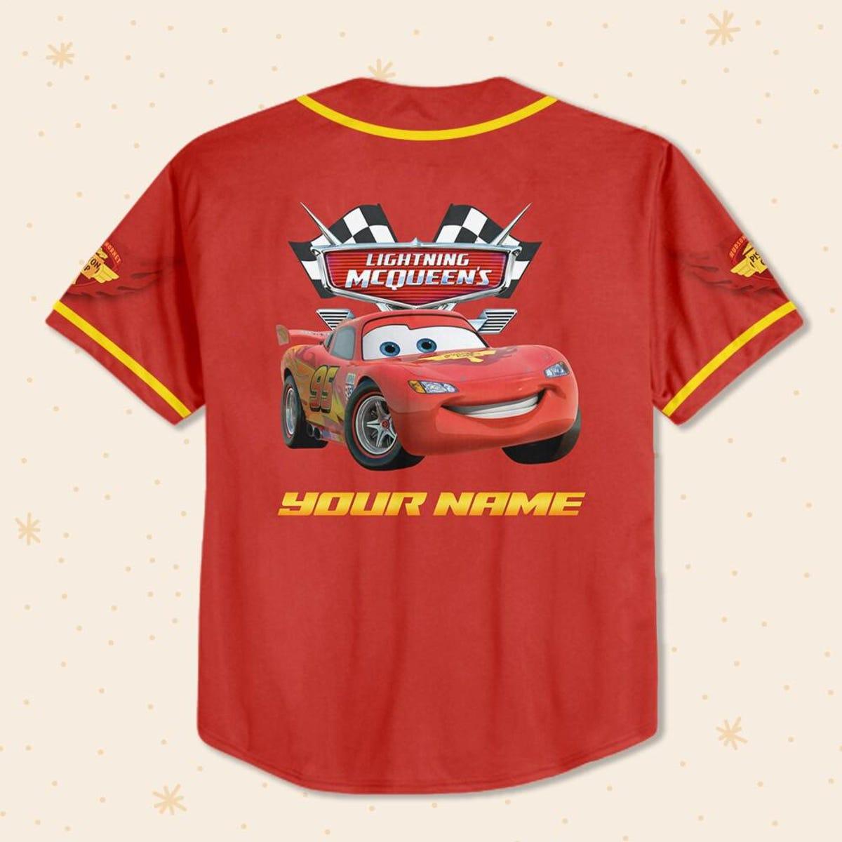 Personalize Disney Cars Lightning Mcqueen Red Yellow Baseball Jersey 3