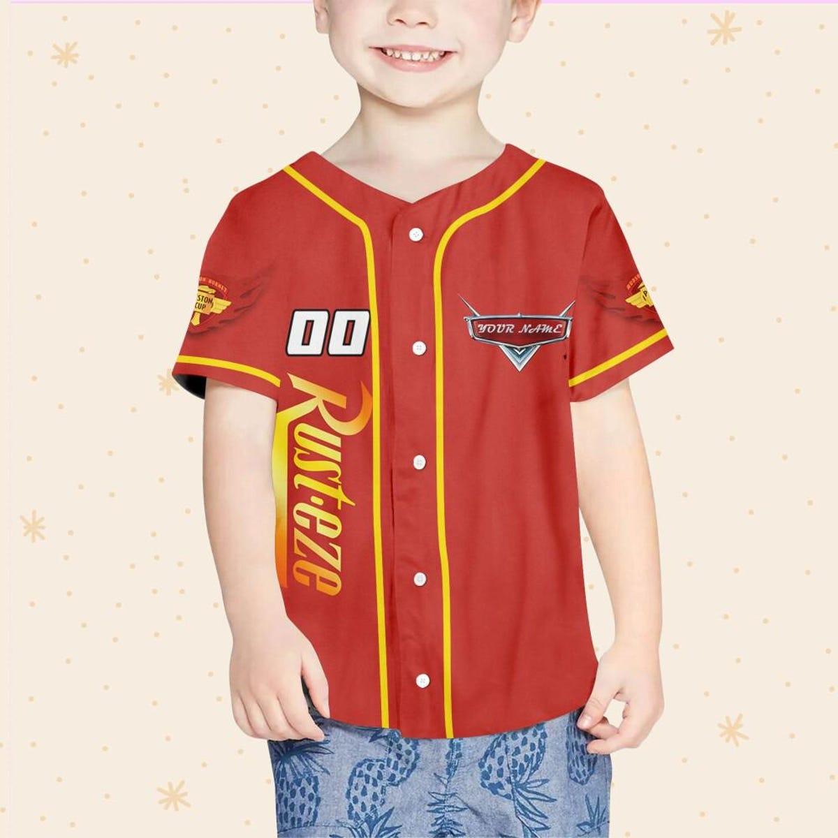 Personalize Disney Cars Lightning Mcqueen Red Yellow Baseball Jersey 4