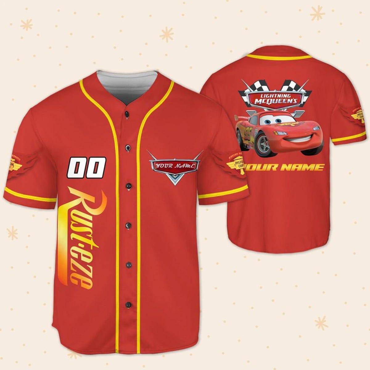 Personalize Disney Cars Lightning Mcqueen Red Yellow Baseball Jersey 5