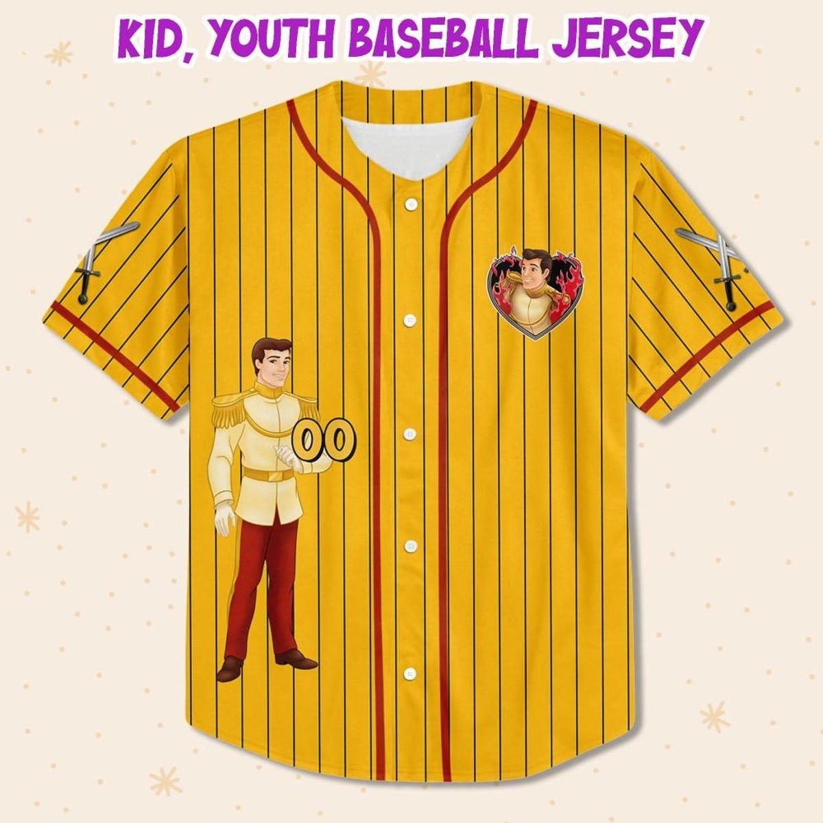 Personalize Disney Cinderella Prince Henry Yellow Red Princess Baseball Jersey 2