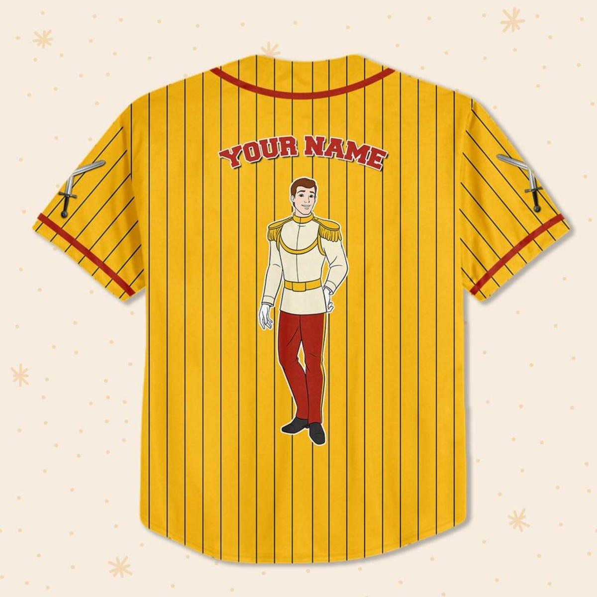 Personalize Disney Cinderella Prince Henry Yellow Red Princess Baseball Jersey 3