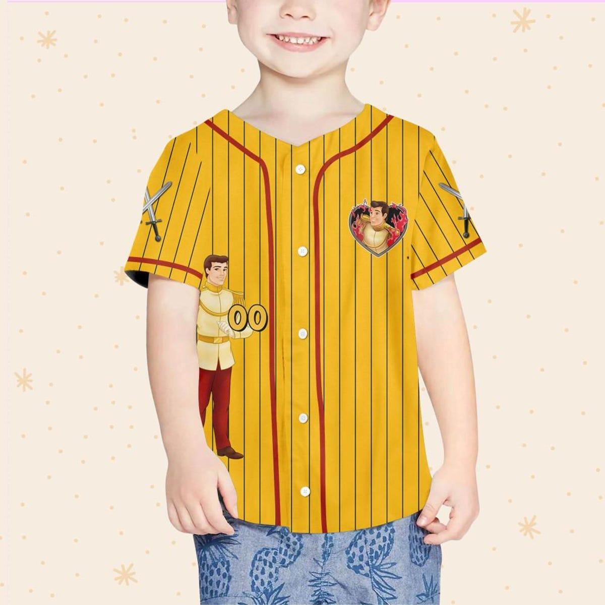 Personalize Disney Cinderella Prince Henry Yellow Red Princess Baseball Jersey 4