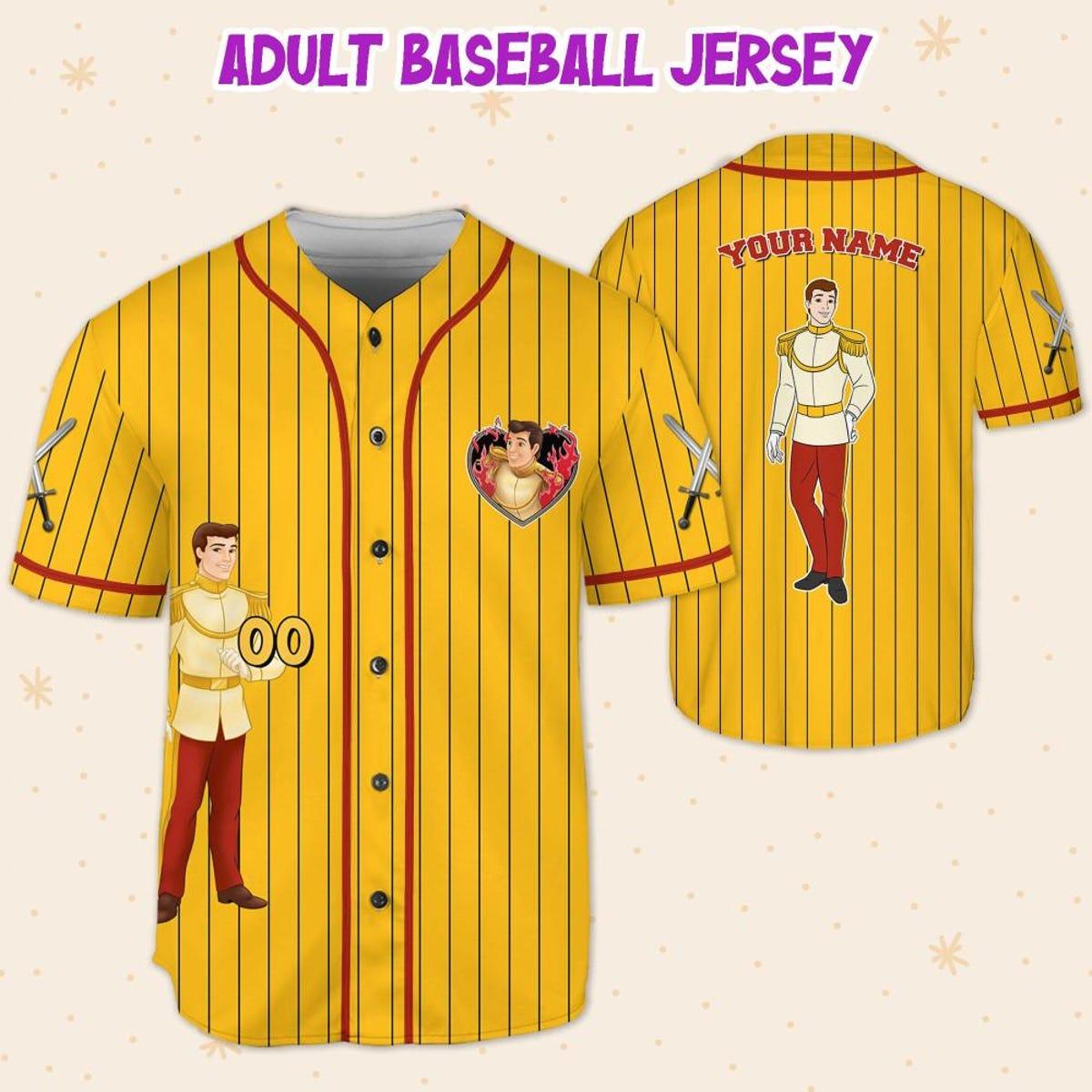 Personalize Disney Cinderella Prince Henry Yellow Red Princess Baseball Jersey 5