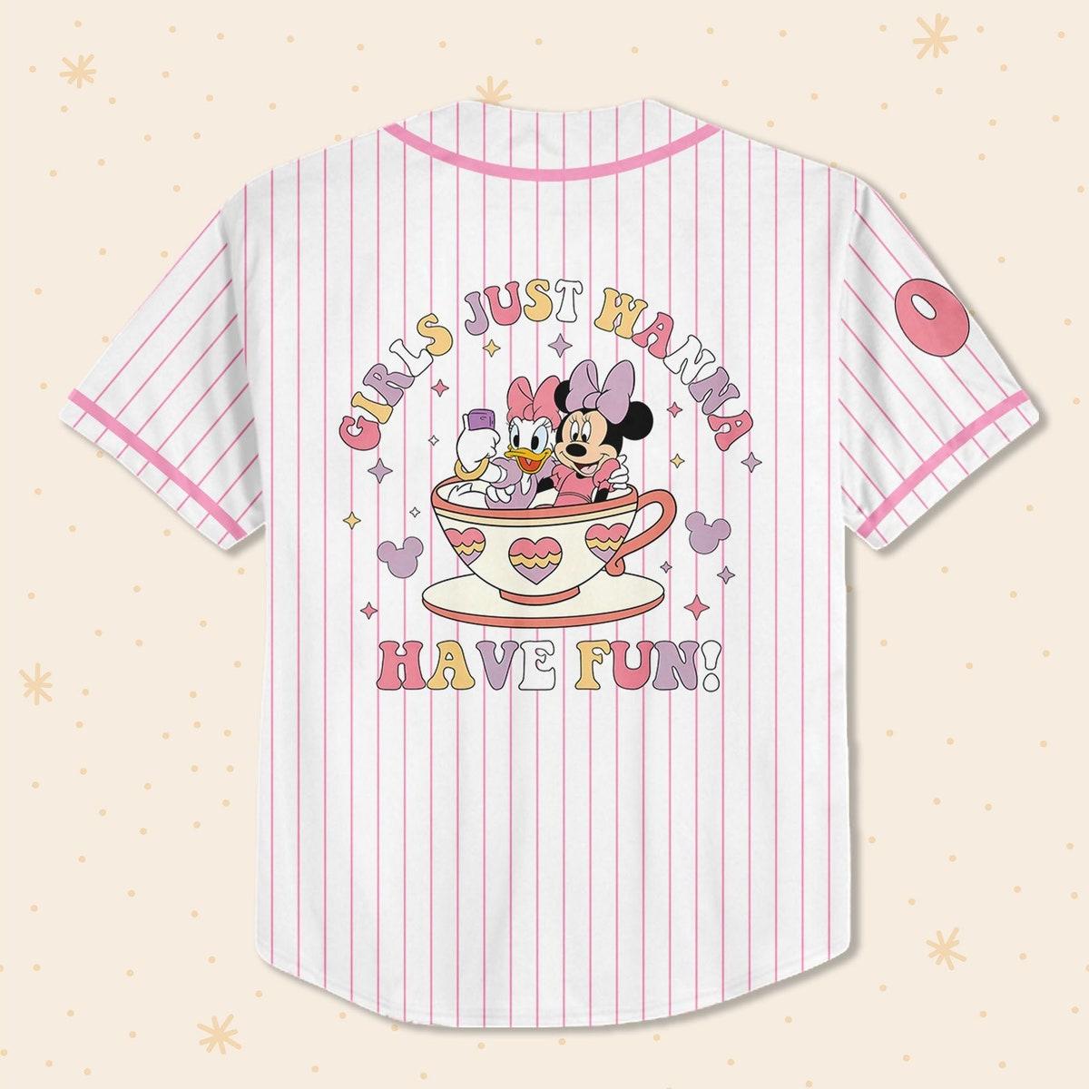 Personalize Disney Daisy And Minnie Girls Just Wanna Have Fun Baseball Jersey 3