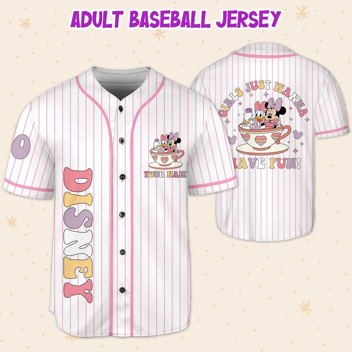 Personalize Disney Daisy And Minnie Girls Just Wanna Have Fun Baseball Jersey 5