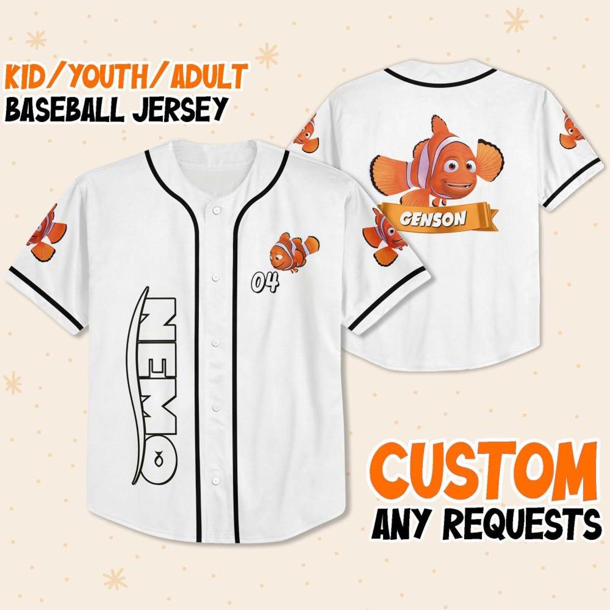 Personalize Disney Finding Nemo Dad Marlin White Black Baseball Jersey 1