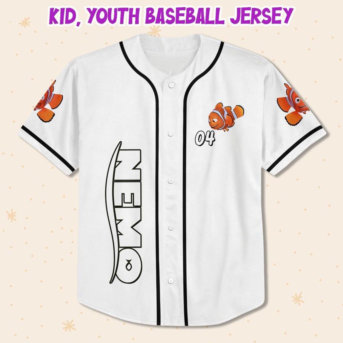 Personalize Disney Finding Nemo Dad Marlin White Black Baseball Jersey 2