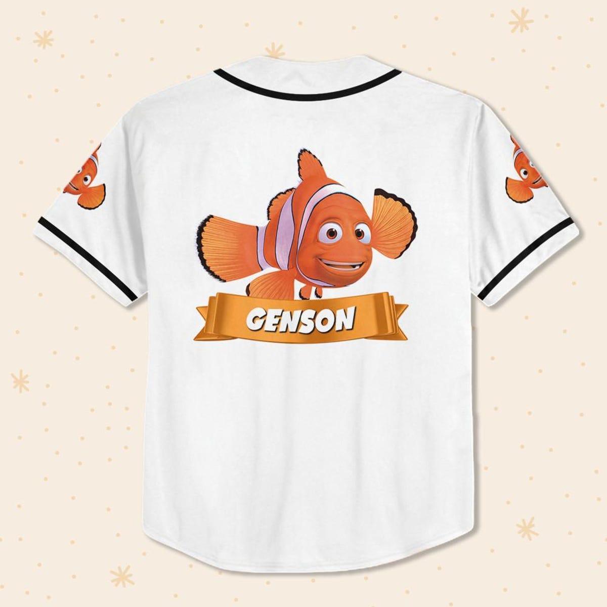 Personalize Disney Finding Nemo Dad Marlin White Black Baseball Jersey 3