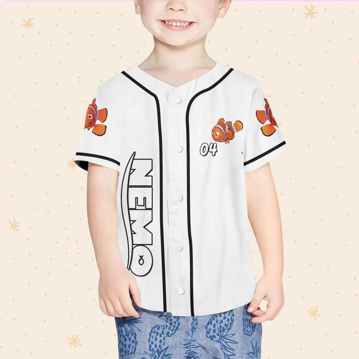 Personalize Disney Finding Nemo Dad Marlin White Black Baseball Jersey 4