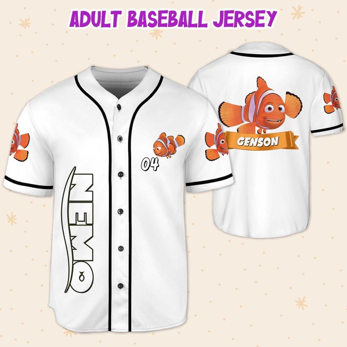 Personalize Disney Finding Nemo Dad Marlin White Black Baseball Jersey 5