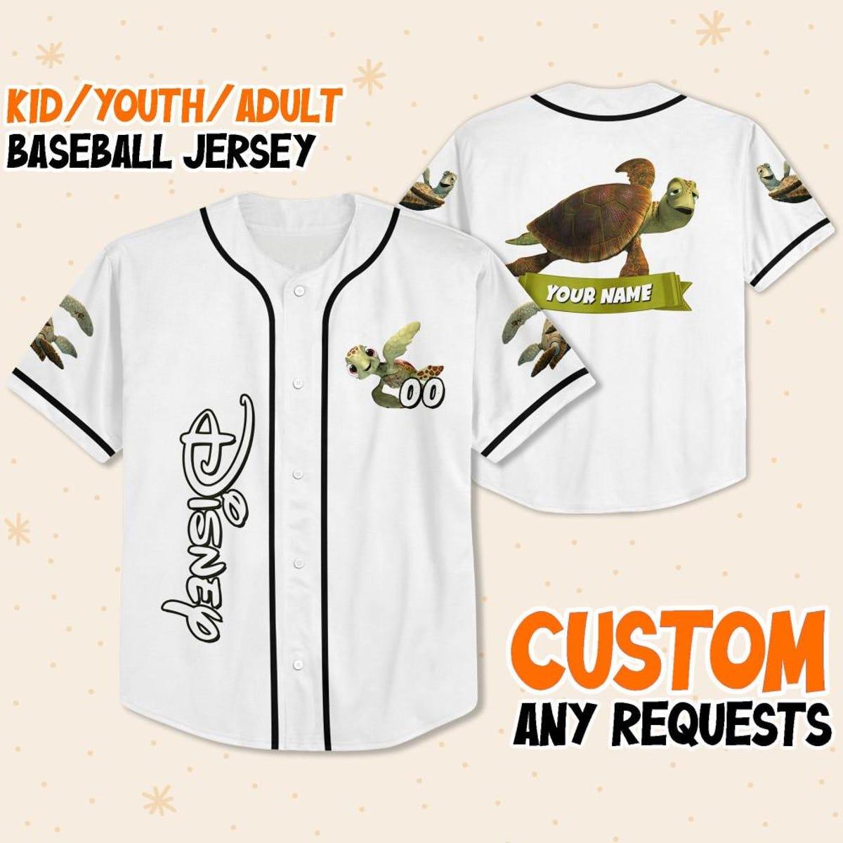 Personalize Disney Finding Nemo Turtle Dad White Black Baseball Jersey 1