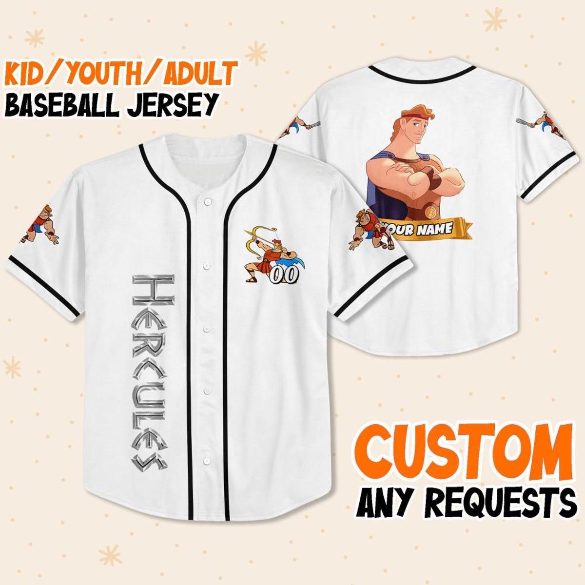 Personalize Disney Hercules God Power White Black Baseball Jersey 1