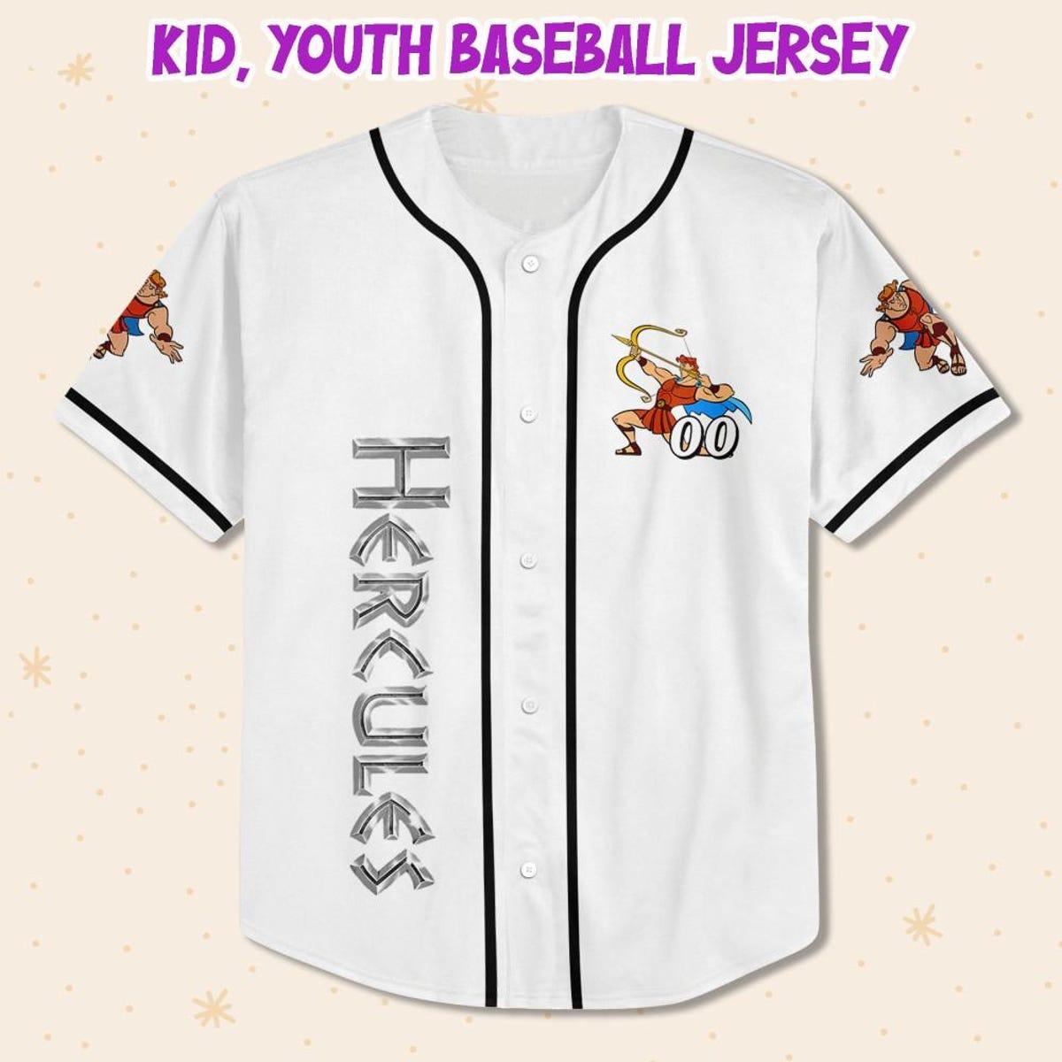 Personalize Disney Hercules God Power White Black Baseball Jersey 2