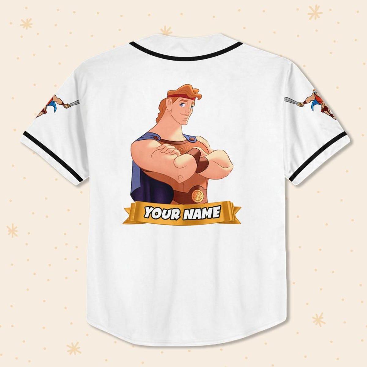 Personalize Disney Hercules God Power White Black Baseball Jersey 3