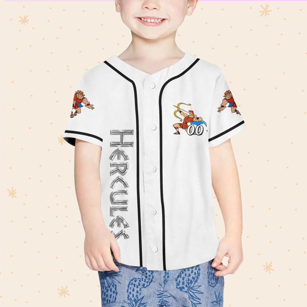 Personalize Disney Hercules God Power White Black Baseball Jersey 4