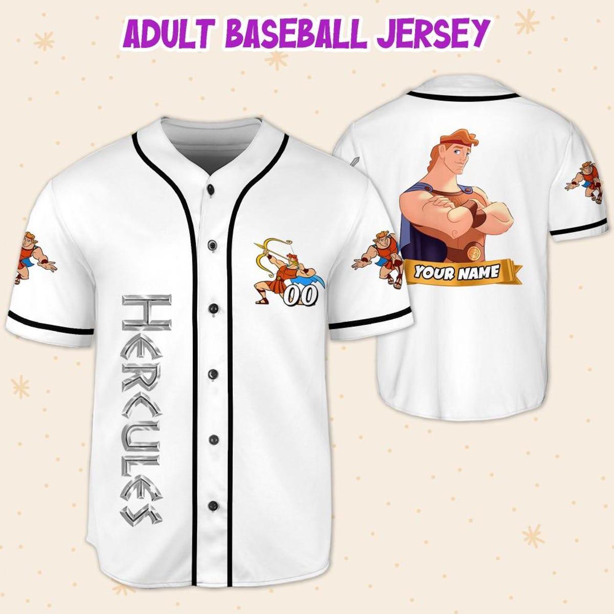 Personalize Disney Hercules God Power White Black Baseball Jersey 5